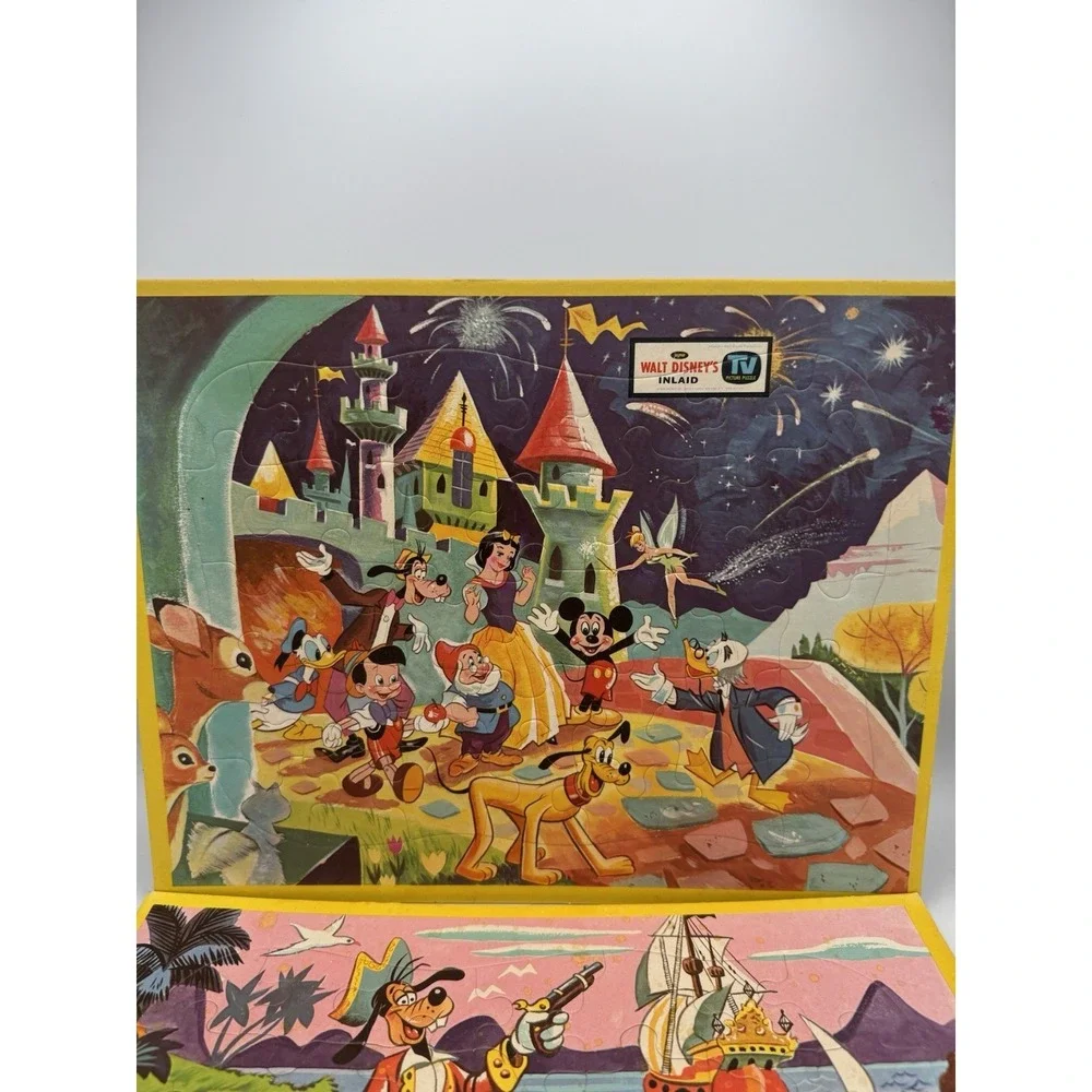 2 Vintage 1962 Jaymar Walt Disney Inlaid Jigsaw Puzzle‎ Snow White & Pirates